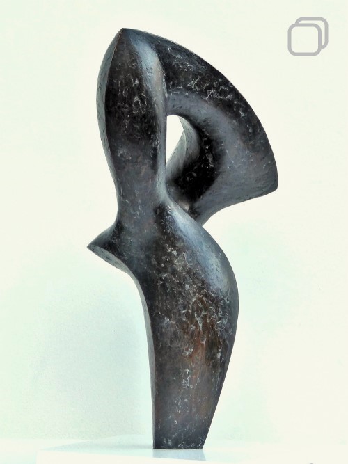 Abstract bronze sculpture with a textured black 