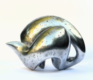 Abstract organic sculpture made of aluminum, slightly polished